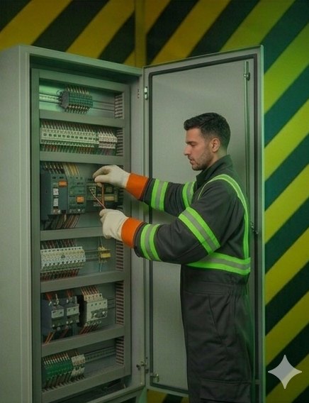 Intervenant habilité devant une armoire électrique