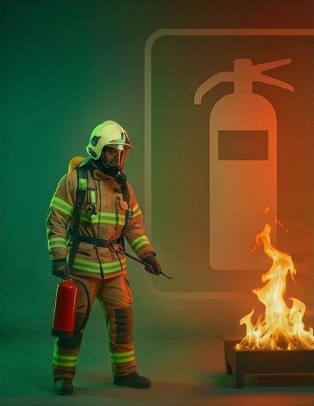 Exercice d'extinction d'un feu réel avec extincteur